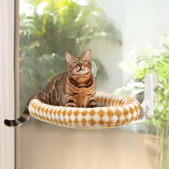 GUUSII HOME Cat Window Lounger, Foldable Cat Bed, Window Sill, Cat Hammock with Reversible Cover & Suction Cups, Window Sill Cushion, Window Lounger up to 18 kg, Window Pane (White, M) GUUSII HOME Cat Window Lounger, Foldable Cat Bed, Window Sill, Cat Hammock with Reversible Cover & Suction Cups, Window Sill Cushion, Window Lounger up to 18 kg, Window Pane (White, M)