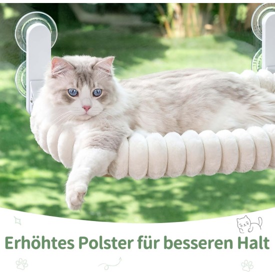 GUUSII HOME Cat Window Lounger, Foldable Cat Bed, Window Sill, Cat Hammock with Reversible Cover & Suction Cups, Window Sill Cushion, Window Lounger up to 18 kg, Window Pane (White, M) GUUSII HOME Cat Window Lounger, Foldable Cat Bed, Window Sill, Cat Hammock with Reversible Cover & Suction Cups, Window Sill Cushion, Window Lounger up to 18 kg, Window Pane (White, M)