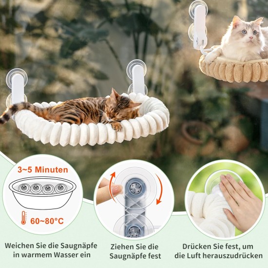GUUSII HOME Cat Window Lounger, Foldable Cat Bed, Window Sill, Cat Hammock with Reversible Cover & Suction Cups, Window Sill Cushion, Window Lounger up to 18 kg, Window Pane (White, M) GUUSII HOME Cat Window Lounger, Foldable Cat Bed, Window Sill, Cat Hammock with Reversible Cover & Suction Cups, Window Sill Cushion, Window Lounger up to 18 kg, Window Pane (White, M)