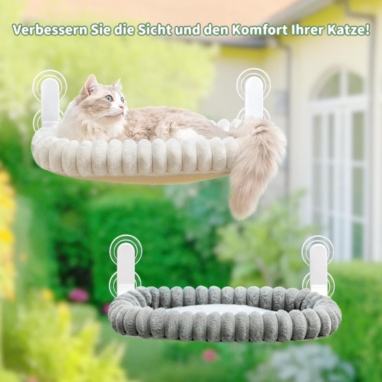 GUUSII HOME Cat Window Lounger, Foldable Cat Bed, Window Sill, Cat Hammock with Reversible Cover & Suction Cups, Window Sill Cushion, Window Lounger up to 18 kg, Window Pane (White, M) GUUSII HOME Cat Window Lounger, Foldable Cat Bed, Window Sill, Cat Hammock with Reversible Cover & Suction Cups, Window Sill Cushion, Window Lounger up to 18 kg, Window Pane (White, M)