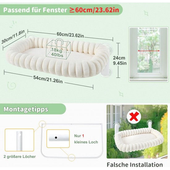 GUUSII HOME Cat Window Lounger, Foldable Cat Bed, Window Sill, Hammock, 4 Suction Cups, Window Sill Cushion, Machine Washable, Soft Plush, 54 x 30 cm (White, M) GUUSII HOME Cat Window Lounger, Foldable Cat Bed, Window Sill, Hammock, 4 Suction Cups, Window Sill Cushion, Machine Washable, Soft Plush, 54 x 30 cm (White, M)