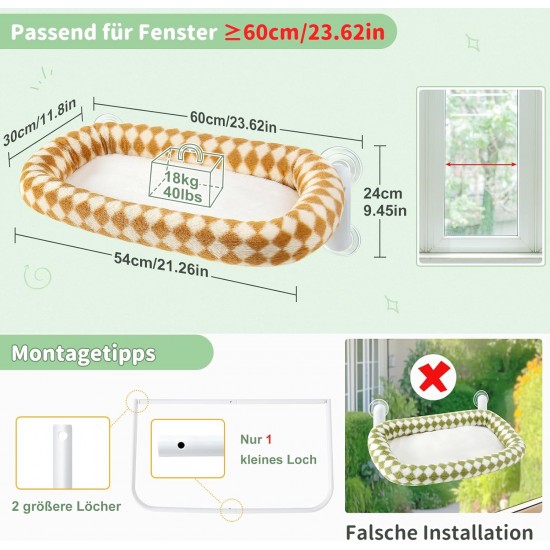 GUUSII HOME Cat Window Lounger, Foldable Cat Bed, Window Sill, Hammock, 4 Suction Cups, Window Sill Cushion, Machine Washable, Soft Plush, 54 x 30 cm (White, M) GUUSII HOME Cat Window Lounger, Foldable Cat Bed, Window Sill, Hammock, 4 Suction Cups, Window Sill Cushion, Machine Washable, Soft Plush, 54 x 30 cm (White, M)