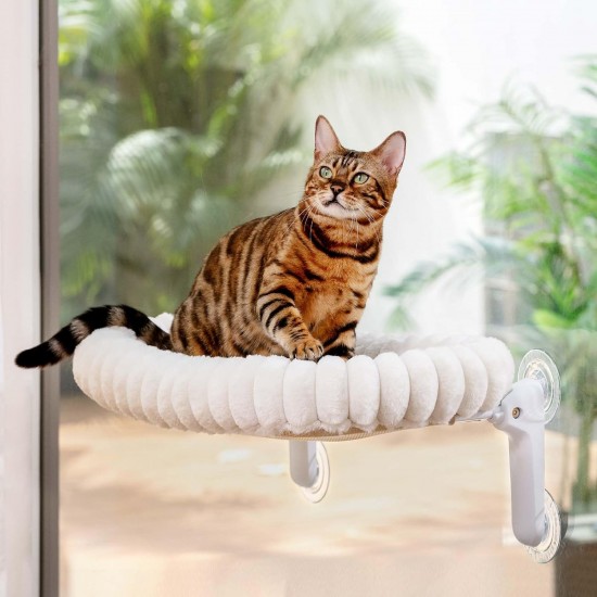 GUUSII HOME Cat Window Lounger, Foldable Cat Bed, Window Sill, Hammock, 4 Suction Cups, Window Sill Cushion, Machine Washable, Soft Plush, 54 x 30 cm (White, M) GUUSII HOME Cat Window Lounger, Foldable Cat Bed, Window Sill, Hammock, 4 Suction Cups, Window Sill Cushion, Machine Washable, Soft Plush, 54 x 30 cm (White, M)