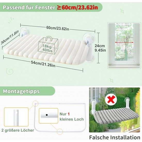 GUUSII HOME Cat Window Lounger, Foldable Cat Bed, Window Suction Cups, Window Sill Cushion for 2 Cats, Hammock, Window Pane, Easy to Assemble, Machine Washable, 54 x 30 cm (Grey, M) GUUSII HOME Cat Window Lounger, Foldable Cat Bed, Window Suction Cups, Window Sill Cushion for 2 Cats, Hammock, Window Pane, Easy to Assemble, Machine Washable, 54 x 30 cm (Grey, M)