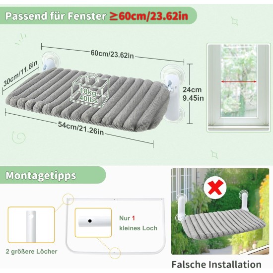 GUUSII HOME Cat Window Lounger, Foldable Cat Bed, Window Suction Cups, Window Sill Cushion for 2 Cats, Hammock, Window Pane, Easy to Assemble, Machine Washable, 54 x 30 cm (Grey, M) GUUSII HOME Cat Window Lounger, Foldable Cat Bed, Window Suction Cups, Window Sill Cushion for 2 Cats, Hammock, Window Pane, Easy to Assemble, Machine Washable, 54 x 30 cm (Grey, M)