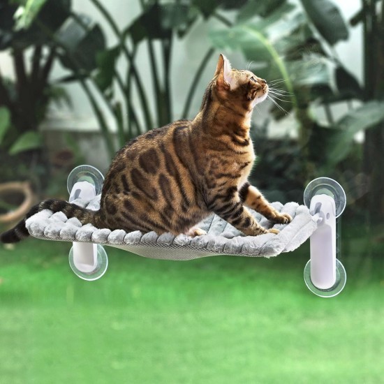 GUUSII HOME Cat Window Lounger, Foldable Cat Bed, Window Suction Cups, Window Sill Cushion for 2 Cats, Hammock, Window Pane, Easy to Assemble, Machine Washable, 54 x 30 cm (Grey, M) GUUSII HOME Cat Window Lounger, Foldable Cat Bed, Window Suction Cups, Window Sill Cushion for 2 Cats, Hammock, Window Pane, Easy to Assemble, Machine Washable, 54 x 30 cm (Grey, M)