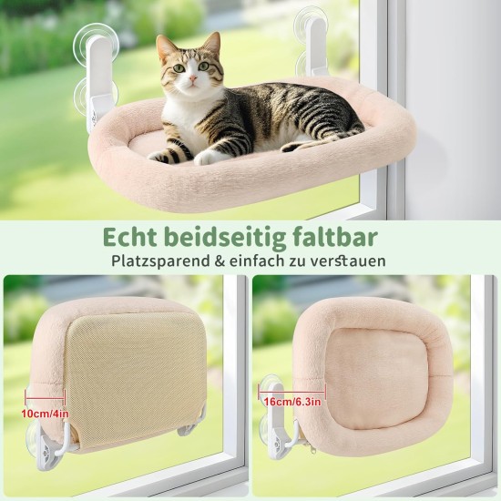 GUUSII HOME Hammock Cat Window Lounger Foldable Cat Bed Window Hammock Window Sill Cat Lounger Window Seat Sleeping Place Cats with 4 Suction Cups Easy to Assemble (Champagne) GUUSII HOME Hammock Cat Window Lounger Foldable Cat Bed Window Hammock Window Sill Cat Lounger Window Seat Sleeping Place Cats with 4 Suction Cups Easy to Assemble (Champagne)