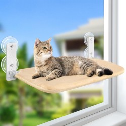 GUUSII HOME Window Lounger for Cats, Hammock, Window Seats, Cat Bed, Window, Foldable Cat Hammock, Window Hammock, Cat Lounger, Cat Hammock with Strong Suction Cups (Beige, L) GUUSII HOME Window Lounger for Cats, Hammock, Window Seats, Cat Bed, Window, Foldable Cat Hammock, Window Hammock, Cat Lounger, Cat Hammock with Strong Suction Cups (Beige, L)