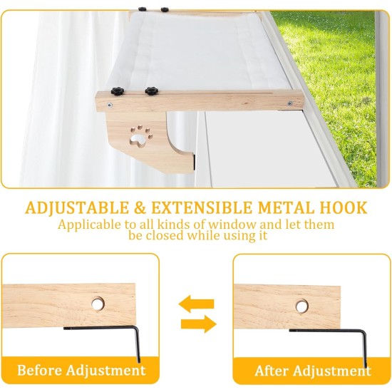 Gekufa Cat Window Lounger, Removable for Cleaning, Cat Hammock, Wooden Cat Hammock Window with Soft Cushion for Bedside, Sofa and Window, White, 70 x 38 cm Gekufa Cat Window Lounger, Removable for Cleaning, Cat Hammock, Wooden Cat Hammock Window with Soft Cushion for Bedside, Sofa and Window, White, 70 x 38 cm