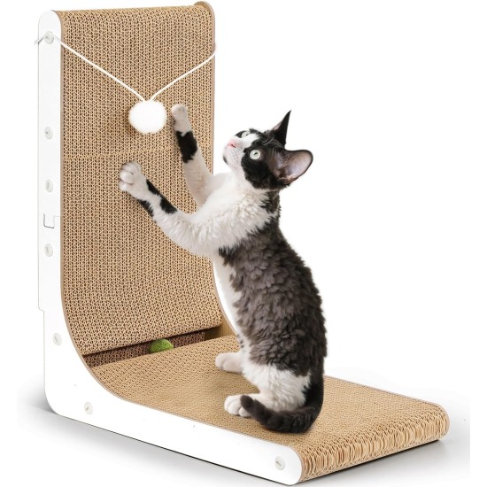 Gimars High 68 cm L Shaped Cat Scratching Board with Ball, Vertical Scratching Board for Cats, Durable Cat Scratching Board, Cat Toy for Protection of Furniture and Sofas, Large Gimars High 68 cm L Shaped Cat Scratching Board with Ball, Vertical Scratching Board for Cats, Durable Cat Scratching Board, Cat Toy for Protection of Furniture and Sofas, Large