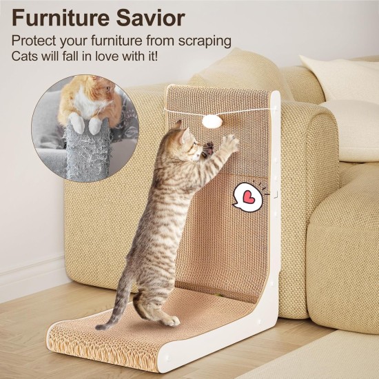 Gimars High 68 cm L Shaped Cat Scratching Board with Ball, Vertical Scratching Board for Cats, Durable Cat Scratching Board, Cat Toy for Protection of Furniture and Sofas, Large Gimars High 68 cm L Shaped Cat Scratching Board with Ball, Vertical Scratching Board for Cats, Durable Cat Scratching Board, Cat Toy for Protection of Furniture and Sofas, Large