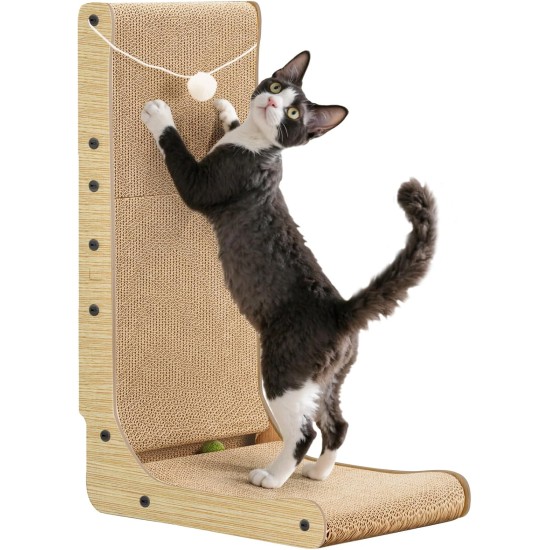 Gimars High 68 cm L Shaped Cat Scratching Board with Ball, Vertical Scratching Board for Cats, Durable Cat Scratching Board, Cat Toy for Protection of Furniture and Sofas, Large Gimars High 68 cm L Shaped Cat Scratching Board with Ball, Vertical Scratching Board for Cats, Durable Cat Scratching Board, Cat Toy for Protection of Furniture and Sofas, Large