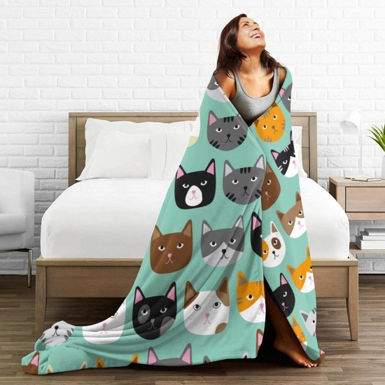 HGOD DESIGNS Cat Flannel Fleece Bed Blanket 40 x 50 Inch Cartoon Curte Cat Face Pattern Throw Blanket Lightweight Cozy Plush Blanket for Bedroom Living Room Sofa Couch HGOD DESIGNS Cat Flannel Fleece Bed Blanket 40 x 50 Inch Cartoon Curte Cat Face Pattern Throw Blanket Lightweight Cozy Plush Blanket for Bedroom Living Room Sofa Couch