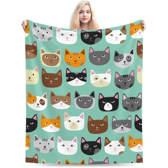 HGOD DESIGNS Cat Flannel Fleece Bed Blanket 40 x 50 Inch Cartoon Curte Cat Face Pattern Throw Blanket Lightweight Cozy Plush Blanket for Bedroom Living Room Sofa Couch HGOD DESIGNS Cat Flannel Fleece Bed Blanket 40 x 50 Inch Cartoon Curte Cat Face Pattern Throw Blanket Lightweight Cozy Plush Blanket for Bedroom Living Room Sofa Couch