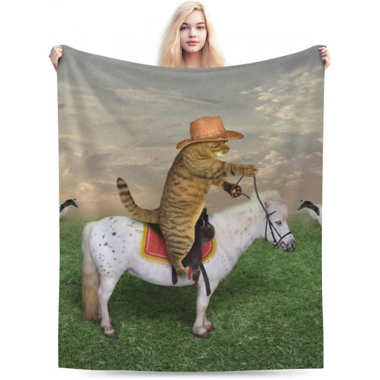 HGOD DESIGNS Cute Cat Blanket for Women Lightweight Soft Fleece Flannel Throw Blanket Cat Cowboy on a Horse Sofa Couch Living Room 130x150cm HGOD DESIGNS Cute Cat Blanket for Women Lightweight Soft Fleece Flannel Throw Blanket Cat Cowboy on a Horse Sofa Couch Living Room 130x150cm