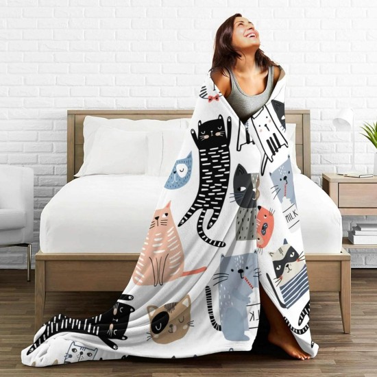 HGOD DESIGNS Cute Cat Blanket for Women Lightweight Soft Fleece Flannel Throw Blanket Cats and Milk Bottle Sofa Couch Living Room 100x130cm HGOD DESIGNS Cute Cat Blanket for Women Lightweight Soft Fleece Flannel Throw Blanket Cats and Milk Bottle Sofa Couch Living Room 100x130cm