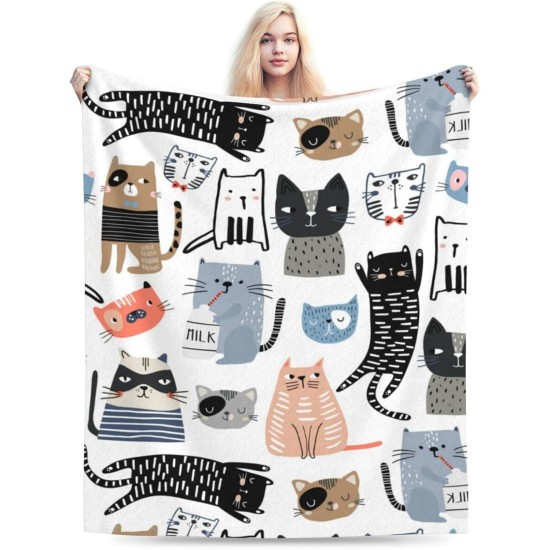 HGOD DESIGNS Cute Cat Blanket for Women Lightweight Soft Fleece Flannel Throw Blanket Cats and Milk Bottle Sofa Couch Living Room 100x130cm HGOD DESIGNS Cute Cat Blanket for Women Lightweight Soft Fleece Flannel Throw Blanket Cats and Milk Bottle Sofa Couch Living Room 100x130cm