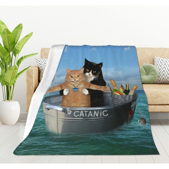 HGOD DESIGNS Funny Cat Throw Blanket Ultra Soft Warm All Seasons Two Brave Cats Drifting in Steel Decorative Fleece Blankets for Bed Chair Car Sofa Couch HGOD DESIGNS Funny Cat Throw Blanket Ultra Soft Warm All Seasons Two Brave Cats Drifting in Steel Decorative Fleece Blankets for Bed Chair Car Sofa Couch