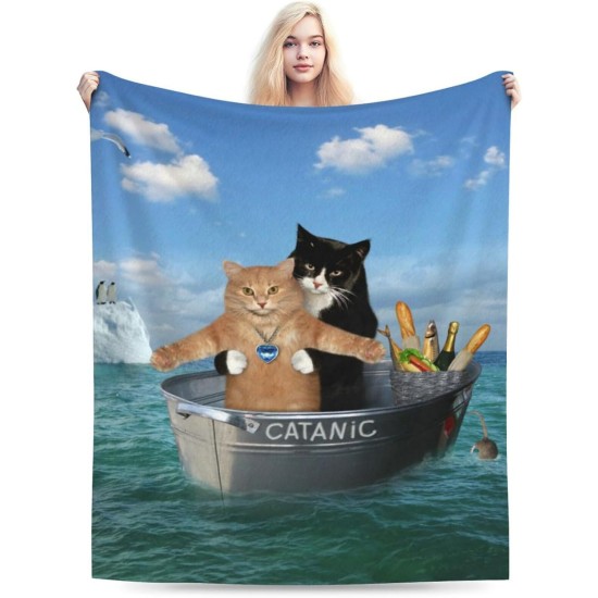 HGOD DESIGNS Funny Cat Throw Blanket Ultra Soft Warm All Seasons Two Brave Cats Drifting in Steel Decorative Fleece Blankets for Bed Chair Car Sofa Couch HGOD DESIGNS Funny Cat Throw Blanket Ultra Soft Warm All Seasons Two Brave Cats Drifting in Steel Decorative Fleece Blankets for Bed Chair Car Sofa Couch