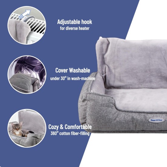 Happi N Pets Cat Bed for Heaters, Cuddly Cat Heating Lounger, Adjustable Hook for Various Heaters, Cat Hammock for Heaters, Grey Happi N Pets Cat Bed for Heaters, Cuddly Cat Heating Lounger, Adjustable Hook for Various Heaters, Cat Hammock for Heaters, Grey