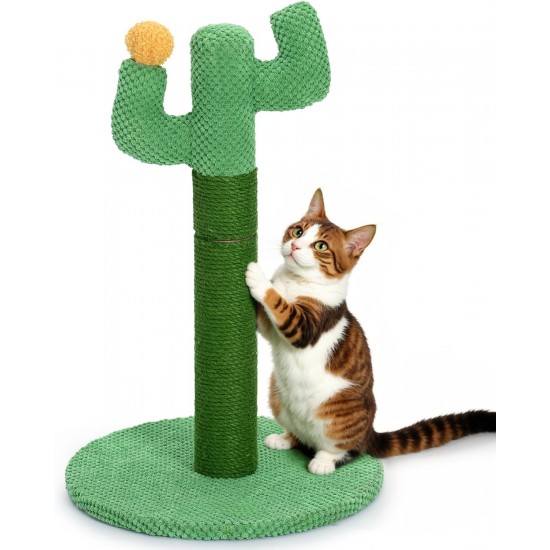 Happy & Polly Cat Scratching Post - Jute Cactus Scratching Post - Height 50 cm Small Creative Scratching Post with Stable Base for Kittens and Adult Cats - Green Happy & Polly Cat Scratching Post - Jute Cactus Scratching Post - Height 50 cm Small Creative Scratching Post with Stable Base for Kittens and Adult Cats - Green