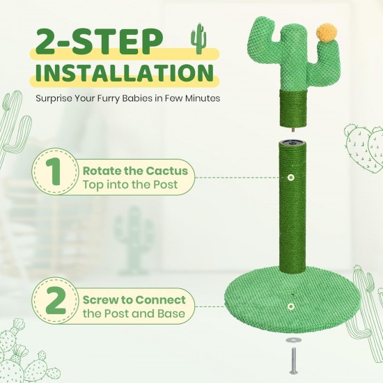 Happy & Polly Cat Scratching Post - Jute Cactus Scratching Post - Height 50 cm Small Creative Scratching Post with Stable Base for Kittens and Adult Cats - Green Happy & Polly Cat Scratching Post - Jute Cactus Scratching Post - Height 50 cm Small Creative Scratching Post with Stable Base for Kittens and Adult Cats - Green