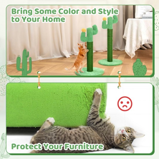 Happy & Polly Cat Scratching Post - Jute Cactus Scratching Post - Height 50 cm Small Creative Scratching Post with Stable Base for Kittens and Adult Cats - Green Happy & Polly Cat Scratching Post - Jute Cactus Scratching Post - Height 50 cm Small Creative Scratching Post with Stable Base for Kittens and Adult Cats - Green