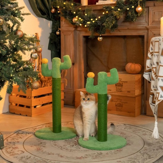 Happy & Polly Cat Scratching Post - Jute Cactus Scratching Post - Height 50 cm Small Creative Scratching Post with Stable Base for Kittens and Adult Cats - Green Happy & Polly Cat Scratching Post - Jute Cactus Scratching Post - Height 50 cm Small Creative Scratching Post with Stable Base for Kittens and Adult Cats - Green