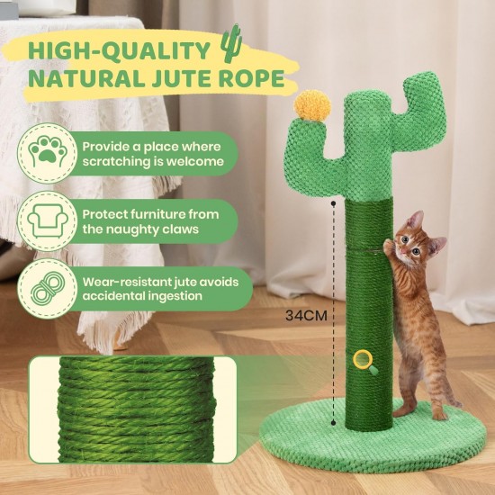Happy & Polly Cat Scratching Post - Jute Cactus Scratching Post - Height 50 cm Small Creative Scratching Post with Stable Base for Kittens and Adult Cats - Green Happy & Polly Cat Scratching Post - Jute Cactus Scratching Post - Height 50 cm Small Creative Scratching Post with Stable Base for Kittens and Adult Cats - Green