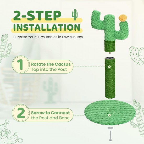 Happy & Polly Cat Scratching Post - Jute Cactus Scratching Post - Height 50 cm Small Creative Scratching Post with Stable Base for Kittens and Adult Cats - Green Happy & Polly Cat Scratching Post - Jute Cactus Scratching Post - Height 50 cm Small Creative Scratching Post with Stable Base for Kittens and Adult Cats - Green