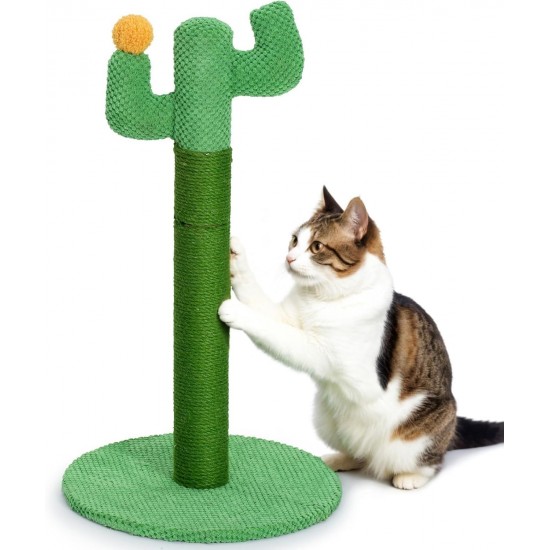 Happy & Polly Cat Scratching Post - Jute Cactus Scratching Post - Height 50 cm Small Creative Scratching Post with Stable Base for Kittens and Adult Cats - Green Happy & Polly Cat Scratching Post - Jute Cactus Scratching Post - Height 50 cm Small Creative Scratching Post with Stable Base for Kittens and Adult Cats - Green