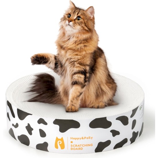 Happy&Polly Scratching Cardboard for Cats - Round 2 in 1 Double-Sided Usable Scratching Mat Cat Toy Scratching Furniture Corrugated Cardboard Recyclable Scratching Pad Made of Quality Cardboard, Keep Happy&Polly Scratching Cardboard for Cats - Round 2 in 1 Double-Sided Usable Scratching Mat Cat Toy Scratching Furniture Corrugated Cardboard Recyclable Scratching Pad Made of Quality Cardboard, Keep