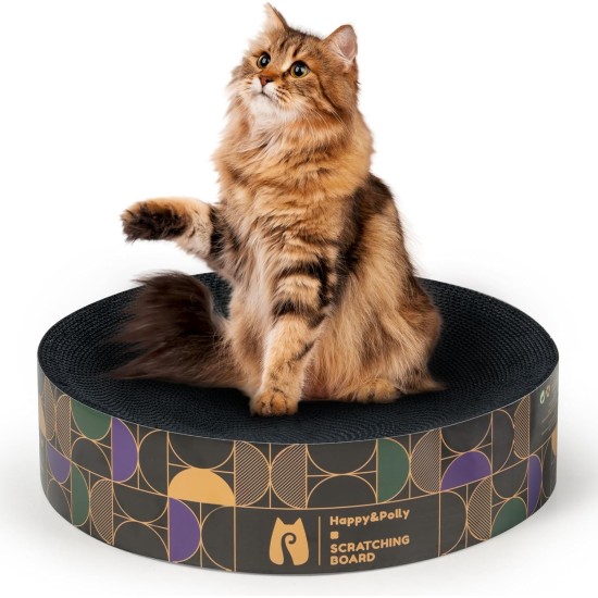 Happy&Polly Scratching Cardboard for Cats - Round 2 in 1 Double-Sided Usable Scratching Mat Cat Toy Scratching Furniture Corrugated Cardboard Recyclable Scratching Pad Made of Quality Cardboard, Keep Happy&Polly Scratching Cardboard for Cats - Round 2 in 1 Double-Sided Usable Scratching Mat Cat Toy Scratching Furniture Corrugated Cardboard Recyclable Scratching Pad Made of Quality Cardboard, Keep