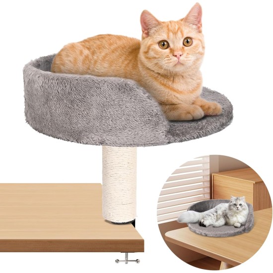 Hivexagon Cat Desk Bed with Scratching Post and Soft Plush Padding Allows Your Cat to Learn and Work with You - Up to 40 lbs