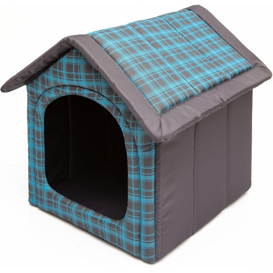HobbyDog Dog House for Medium Dogs - Cat House, Cat Cave - with Removable Roof - Pet House for Cats and Dogs for Indoor/Indoor 60 x 55 x 60 cm [XL] Blue Checked