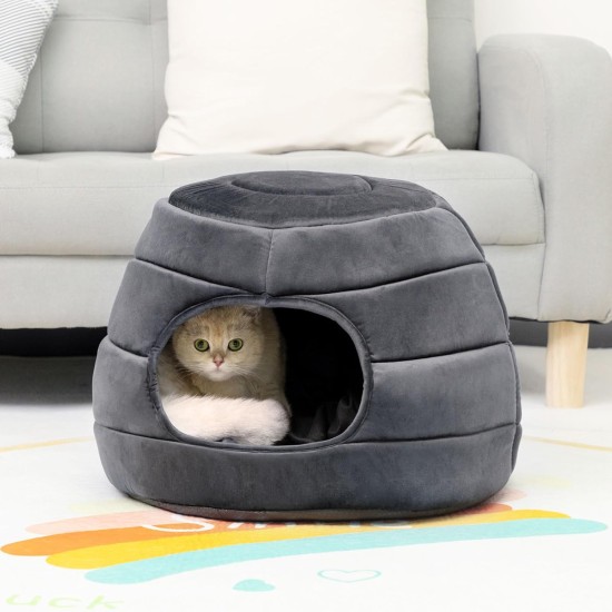 Hollypet Cat Bed, Small Dog Bed, 2-in-1 Foldable Pet Cave Bed, Warm Crystal Velvet Pet Bed, Grey, S Hollypet Cat Bed, Small Dog Bed, 2-in-1 Foldable Pet Cave Bed, Warm Crystal Velvet Pet Bed, Grey, S