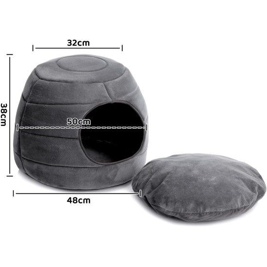 Hollypet Cat Bed, Small Dog Bed, 2-in-1 Foldable Pet Cave Bed, Warm Crystal Velvet Pet Bed, Grey, S Hollypet Cat Bed, Small Dog Bed, 2-in-1 Foldable Pet Cave Bed, Warm Crystal Velvet Pet Bed, Grey, S