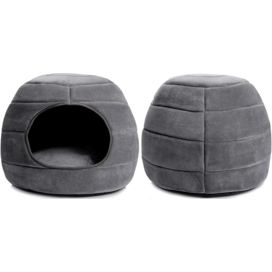 Hollypet Cat Bed, Small Dog Bed, 2-in-1 Foldable Pet Cave Bed, Warm Crystal Velvet Pet Bed, Grey, S Hollypet Cat Bed, Small Dog Bed, 2-in-1 Foldable Pet Cave Bed, Warm Crystal Velvet Pet Bed, Grey, S