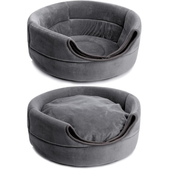 Hollypet Cat Bed, Small Dog Bed, 2-in-1 Foldable Pet Cave Bed, Warm Crystal Velvet Pet Bed, Grey, S Hollypet Cat Bed, Small Dog Bed, 2-in-1 Foldable Pet Cave Bed, Warm Crystal Velvet Pet Bed, Grey, S