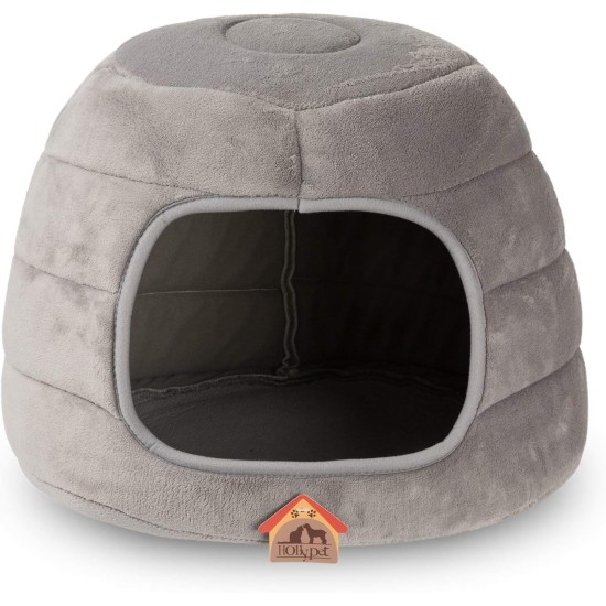 Hollypet Cat Bed, Small Dog Bed, 2-in-1 Foldable Pet Cave Bed, Warm Crystal Velvet Pet Bed, Grey, S Hollypet Cat Bed, Small Dog Bed, 2-in-1 Foldable Pet Cave Bed, Warm Crystal Velvet Pet Bed, Grey, S