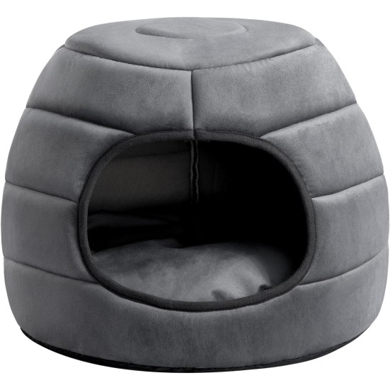 Hollypet Cat Bed, Small Dog Bed, 2-in-1 Foldable Pet Cave Bed, Warm Crystal Velvet Pet Bed, Grey, S Hollypet Cat Bed, Small Dog Bed, 2-in-1 Foldable Pet Cave Bed, Warm Crystal Velvet Pet Bed, Grey, S