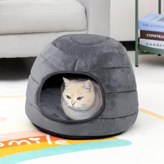 Hollypet Cat Bed, Small Dog Bed, 2-in-1 Foldable Pet Cave Bed, Warm Crystal Velvet Pet Bed, Grey, S Hollypet Cat Bed, Small Dog Bed, 2-in-1 Foldable Pet Cave Bed, Warm Crystal Velvet Pet Bed, Grey, S