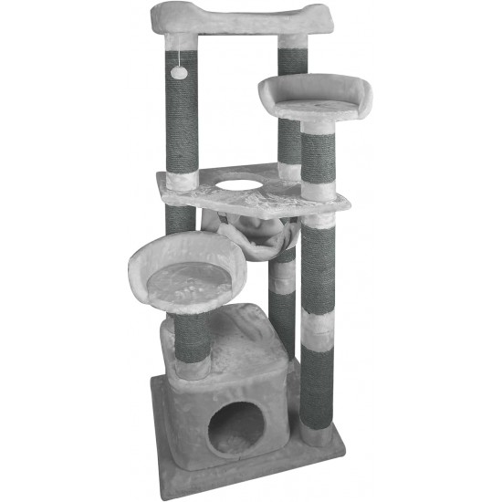 JACK AND VANILLA, Modern Cat Scratching Post, Elegant and Durable Design, Multifunctional, Easy to Clean, Dimensions 58 x 38 x 112 cm, Grey, Cat Tree Model JACK AND VANILLA, Modern Cat Scratching Post, Elegant and Durable Design, Multifunctional, Easy to Clean, Dimensions 58 x 38 x 112 cm, Grey, Cat Tree Model
