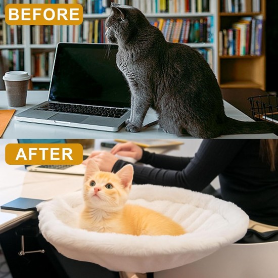 Jinfanshurich Cat Bed for Desk - 360° Rotatable & Height Adjustable Cat Basket, Removable Portable Cat Bed Stand, Soft Cat Hammock for Home Office (Grey) Jinfanshurich Cat Bed for Desk - 360° Rotatable & Height Adjustable Cat Basket, Removable Portable Cat Bed Stand, Soft Cat Hammock for Home Office (Grey)