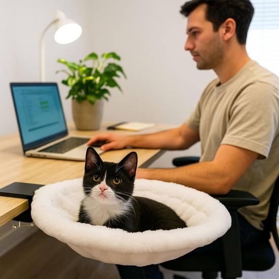 Jinfanshurich Cat Bed for Desk - 360° Rotatable & Height Adjustable Cat Basket, Removable Portable Cat Bed Stand, Soft Cat Hammock for Home Office (Grey) Jinfanshurich Cat Bed for Desk - 360° Rotatable & Height Adjustable Cat Basket, Removable Portable Cat Bed Stand, Soft Cat Hammock for Home Office (Grey)