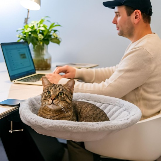 Jinfanshurich Cat Bed for Desk - 360° Rotatable & Height Adjustable Cat Basket, Removable Portable Cat Bed Stand, Soft Cat Hammock for Home Office (Grey) Jinfanshurich Cat Bed for Desk - 360° Rotatable & Height Adjustable Cat Basket, Removable Portable Cat Bed Stand, Soft Cat Hammock for Home Office (Grey)