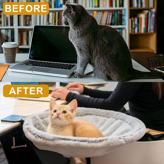 Jinfanshurich Cat Bed for Desk - 360° Rotatable & Height Adjustable Cat Basket, Removable Portable Cat Bed Stand, Soft Cat Hammock for Home Office (Grey) Jinfanshurich Cat Bed for Desk - 360° Rotatable & Height Adjustable Cat Basket, Removable Portable Cat Bed Stand, Soft Cat Hammock for Home Office (Grey)