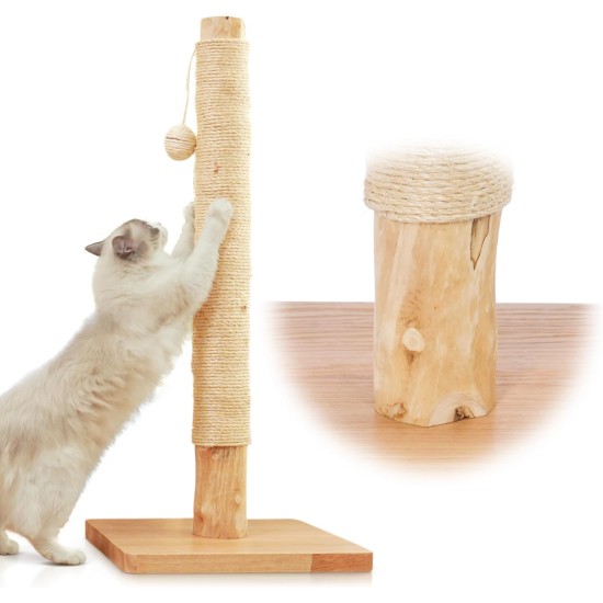 KONELCARE Premium 89 cm Cat Scratching Post - Natural Pear Wood, Sisal Rope, Rubber Wood Base with Oak Skin, Ideal for Large Cats, Free Rope Replacement KONELCARE Premium 89 cm Cat Scratching Post - Natural Pear Wood, Sisal Rope, Rubber Wood Base with Oak Skin, Ideal for Large Cats, Free Rope Replacement
