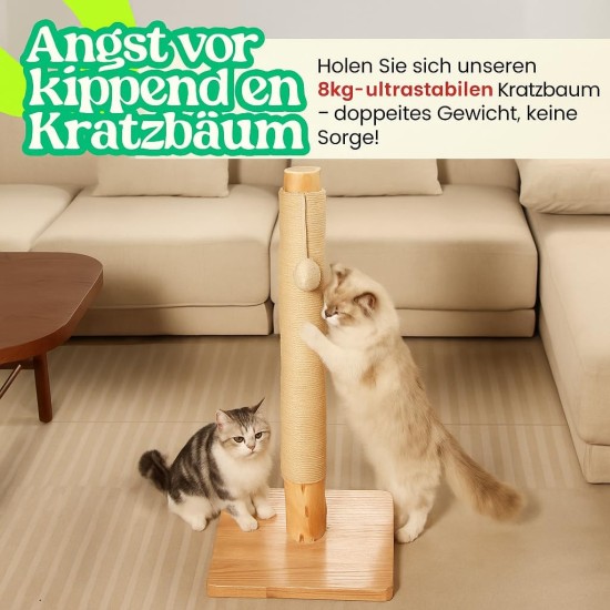 KONELCARE Premium 89 cm Cat Scratching Post - Natural Pear Wood, Sisal Rope, Rubber Wood Base with Oak Skin, Ideal for Large Cats, Free Rope Replacement KONELCARE Premium 89 cm Cat Scratching Post - Natural Pear Wood, Sisal Rope, Rubber Wood Base with Oak Skin, Ideal for Large Cats, Free Rope Replacement