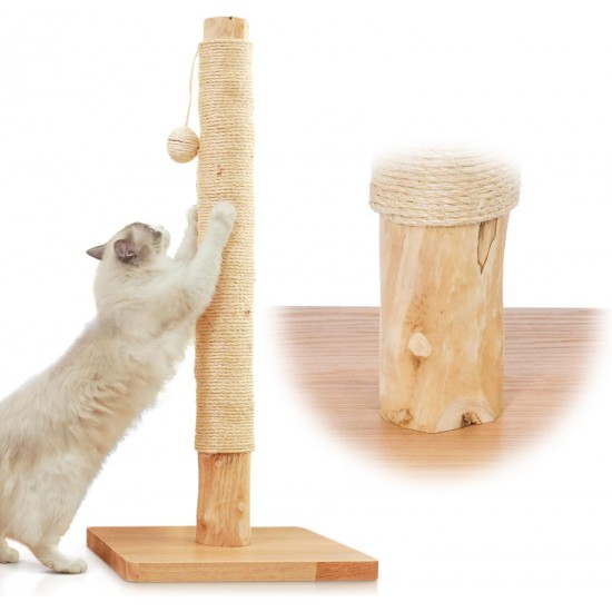 KONELCARE Premium 89 cm Cat Scratching Post - Natural Pear Wood, Sisal Rope, Rubber Wood Base with Oak Skin, Ideal for Large Cats, Free Rope Replacement KONELCARE Premium 89 cm Cat Scratching Post - Natural Pear Wood, Sisal Rope, Rubber Wood Base with Oak Skin, Ideal for Large Cats, Free Rope Replacement